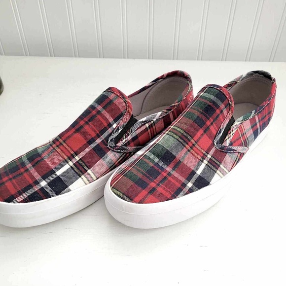 BIZOU Casual Canvas Red Plaid Slip On Sneakers Shoes size XL - Picture 4 of 8